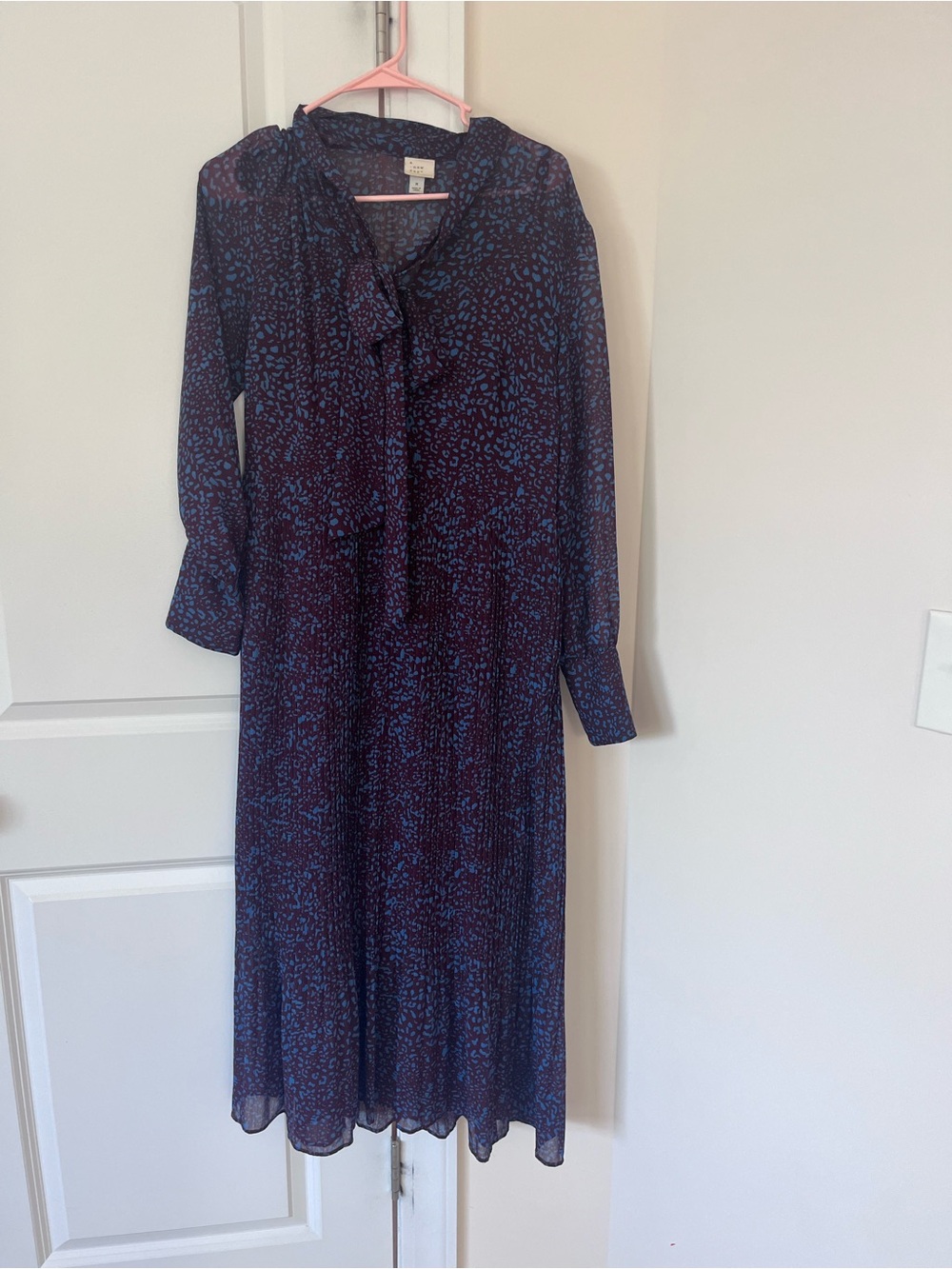 Womens maroon and blue Printed Long Sleeve Midi Dress